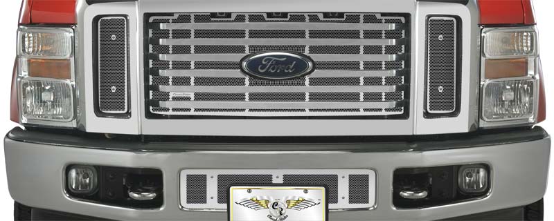 2008-2010 Ford F250-450 Super Duty Chrome Package Billet Style Grill, Without Licence Plate, Bumper Screen Included